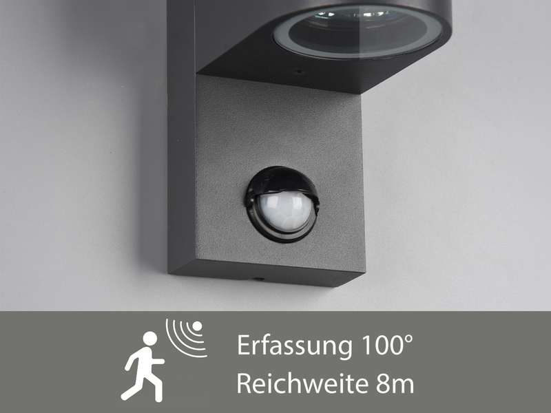 Außenwandleuchte AVA mit Bewegungsmelder aus Aluminium Anthrazit, Höhe 15cm