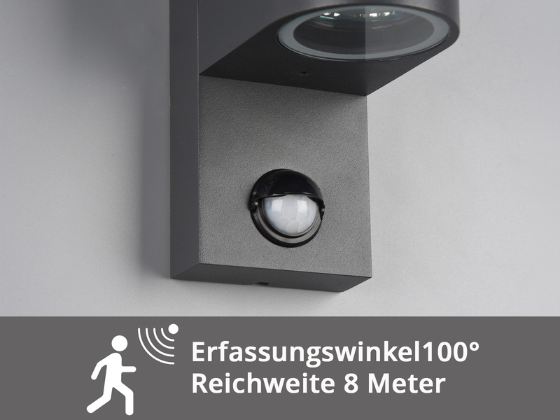 Außenwandleuchte AVA mit Bewegungsmelder aus Aluminium Anthrazit, Höhe 15cm