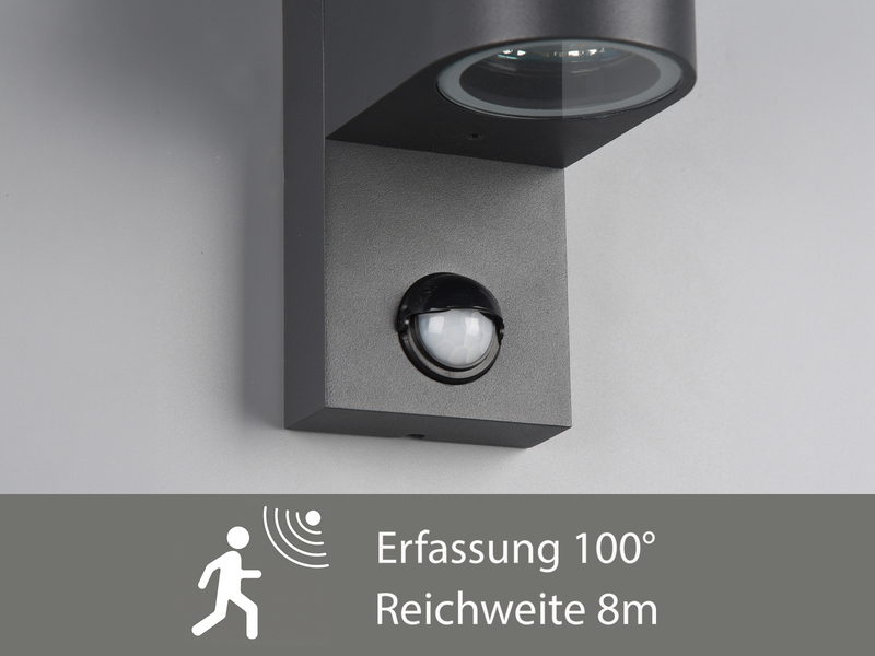 Außenwandleuchte AVA in Anthrazit mit Bewegungsmelder, Up and Down, Höhe 22cm