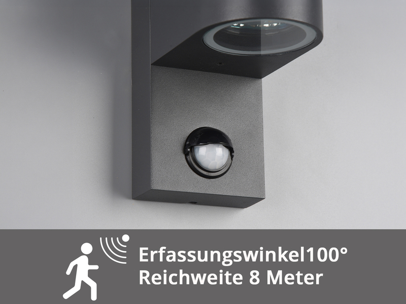 Außenwandleuchte AVA in Anthrazit mit Bewegungsmelder, Up and Down, Höhe 22cm