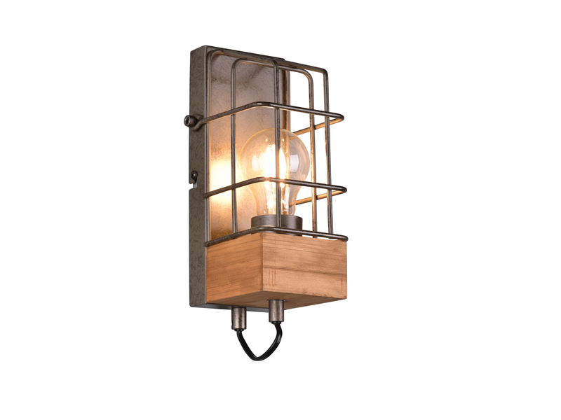 Wandleuchte TINCO 1 flammig Silber antik, Gitterlampe mit Holzdekor, Höhe 22,5cm