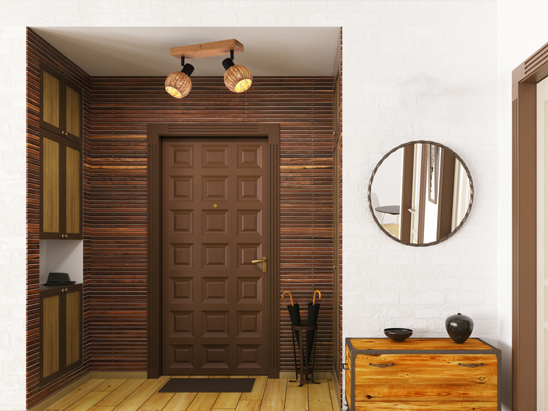 Deckenstrahler TAVAR 2-flammig Holz mit Rattan Korbgeflecht, Breite 30cm