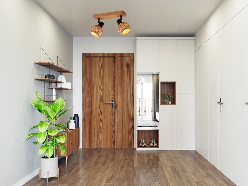 Deckenstrahler TAVAR 2-flammig Holz mit Rattan Korbgeflecht, Breite 30cm