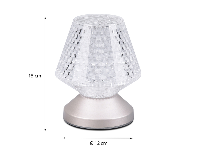 Kleine Akku Tischlampe MARIL mit Touch Funktion in Kristall Optik, Höhe 15cm
