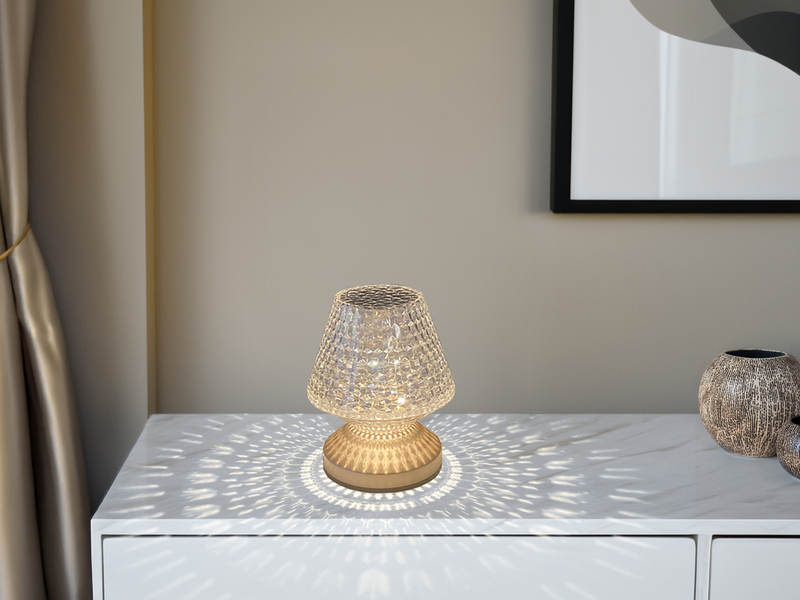 Kleine Akku Tischlampe MARIL mit Touch Funktion in Kristall Optik, Höhe 15cm