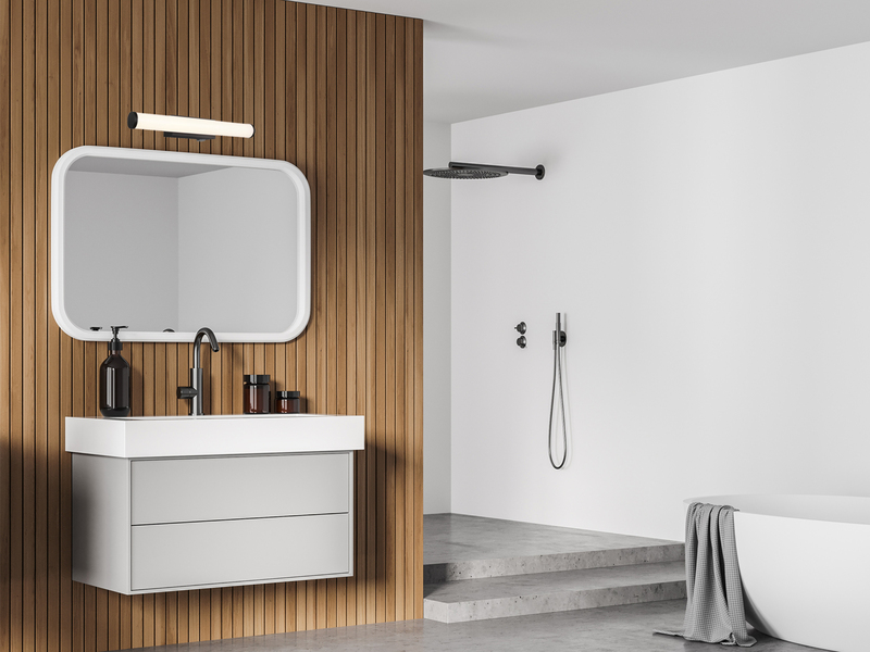 LED Bad Wandleuchte MATTIMO mit Schalter Schwarz - Spiegelleuchte, Breite 40cm