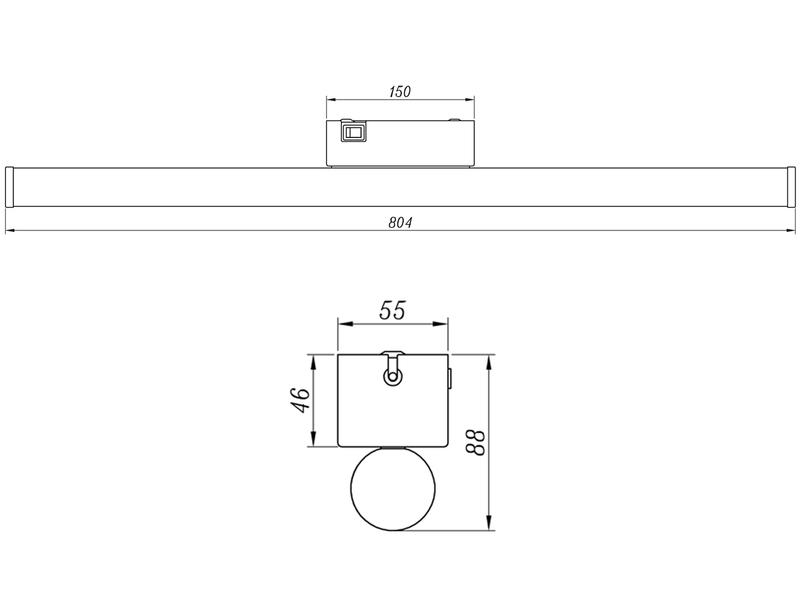 LED Bad Wandleuchte MATTIMO mit Schalter Schwarz 80cm - Spiegelleuchte