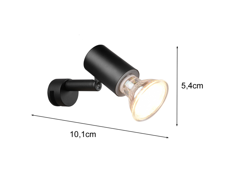 Bad Spiegelleuchte LORENZO Spot Metall Schwarz zum Klemmen max. 5mm