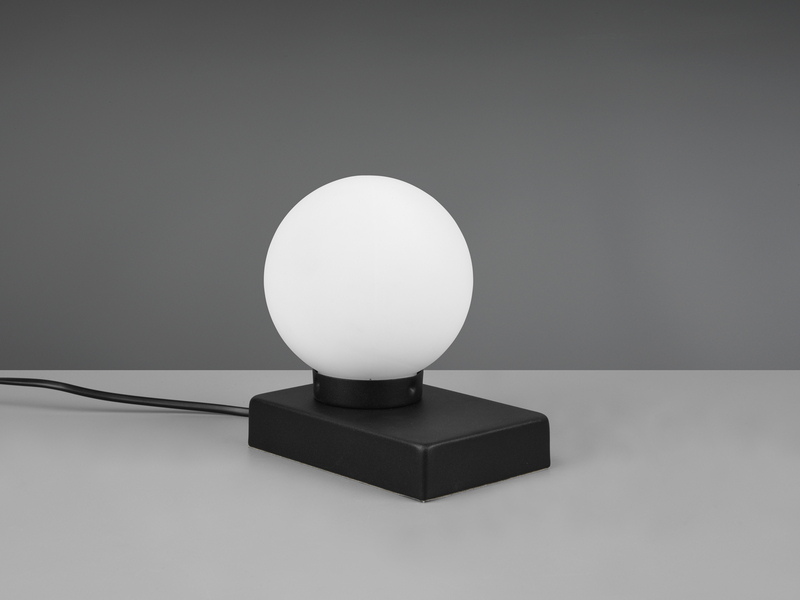Kleine Tischleuchte DAVI Touch dimmbar Bauhaus Stil Glaskugel Schwarz, Höhe 15cm