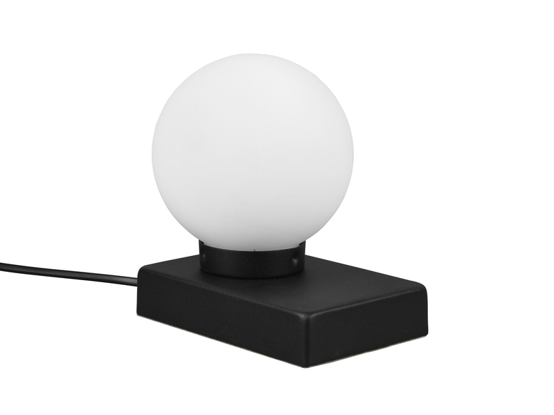 Kleine Tischleuchte DAVI Touch dimmbar Bauhaus Stil Glaskugel Schwarz, Höhe 15cm