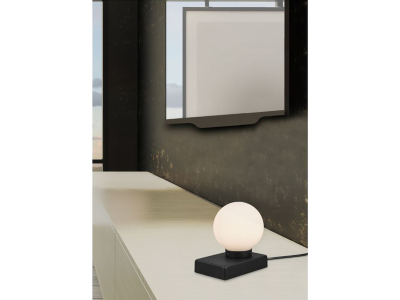 Kleine Tischleuchte DAVI Touch dimmbar Bauhaus Stil Glaskugel Schwarz, Höhe 15cm