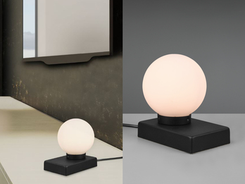 Kleine Tischleuchte DAVI Touch dimmbar Bauhaus Stil Glaskugel Schwarz, Höhe 15cm