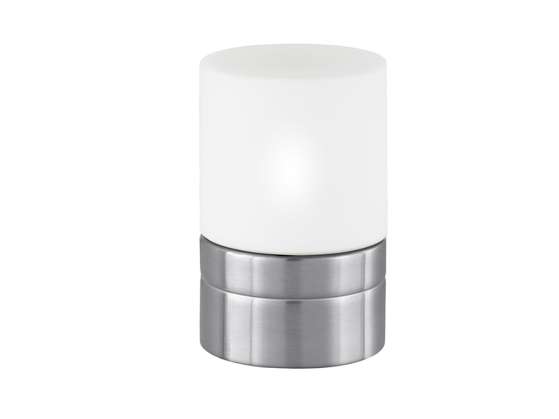 Kleine LED Tischleuchte per touch dimmbar, Silber mit Glasschirm, Höhe 15cm