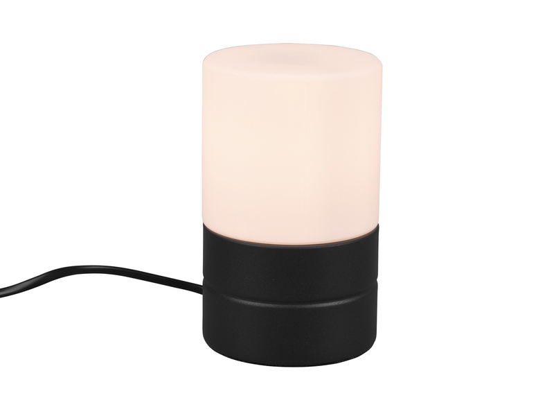 Kleine LED Tischleuchte per touch dimmbar, Schwarz mit Glasschirm, Höhe 15cm