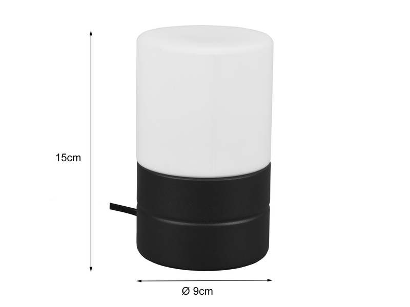 Kleine LED Tischleuchte per touch dimmbar, Schwarz mit Glasschirm, Höhe 15cm