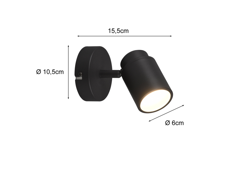 Wandstrahler Badezimmerlampe ANGELO Schwarz, Breite 10,5cm