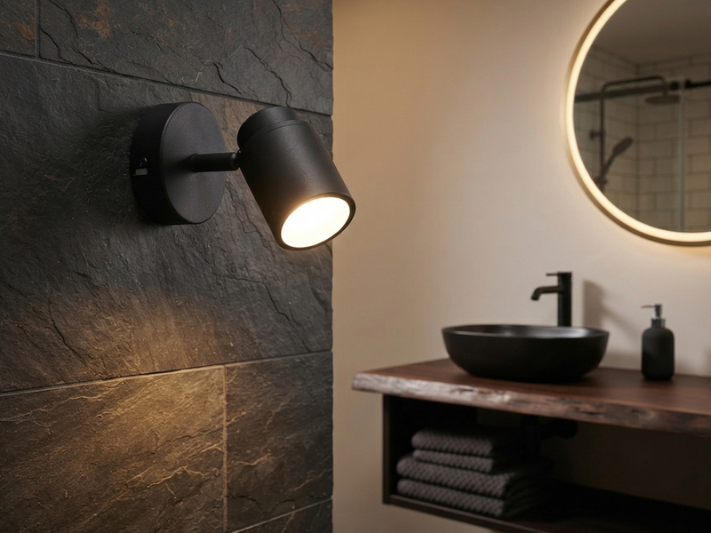 Wandstrahler Badezimmerlampe ANGELO Schwarz, Höhe 15,5cm