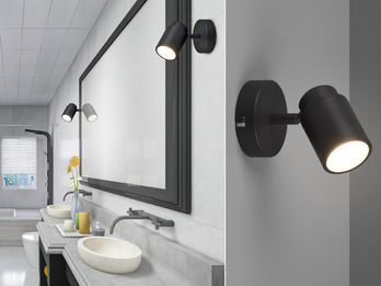Wandstrahler Badezimmerlampe ANGELO Schwarz, Höhe 15,5cm