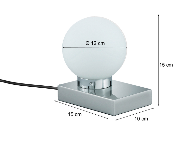 LED Tischleuchte Glaskugel Weiß Sockel Silber - Touch dimmbar, Ø 12cm