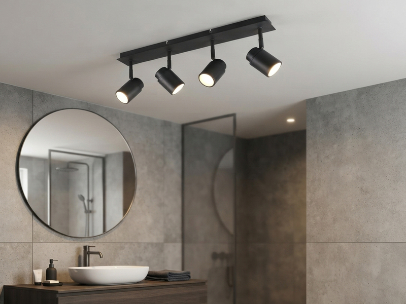 Deckenstrahler Badezimmerlampe ANGELO Schwarz 4-flammig, Breite 52cm