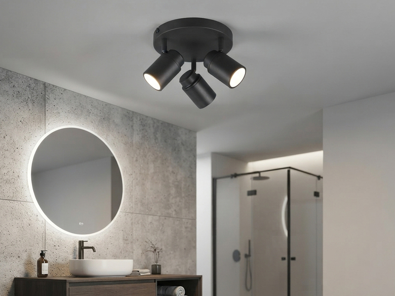 Deckenstrahler Badezimmerlampe ANGELO Schwarz 3-flammig Ø 20cm