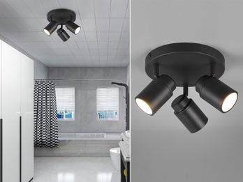 Deckenstrahler Badezimmerlampe ANGELO Schwarz 3-flammig, Ø 20cm