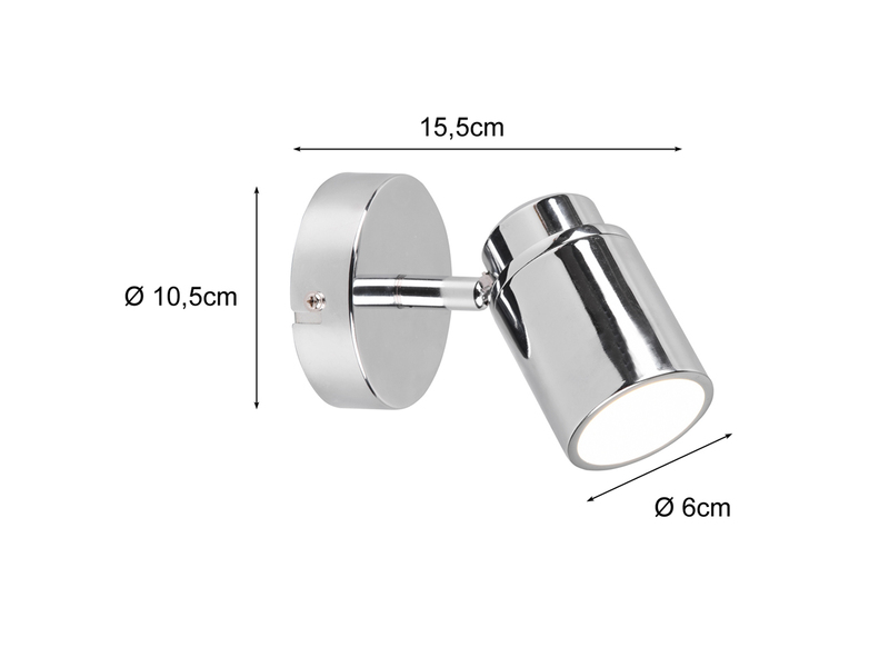 Wandstrahler Badezimmerlampe Silber Chrom, Tiefe 15,5cm inkl. GU10 LED
