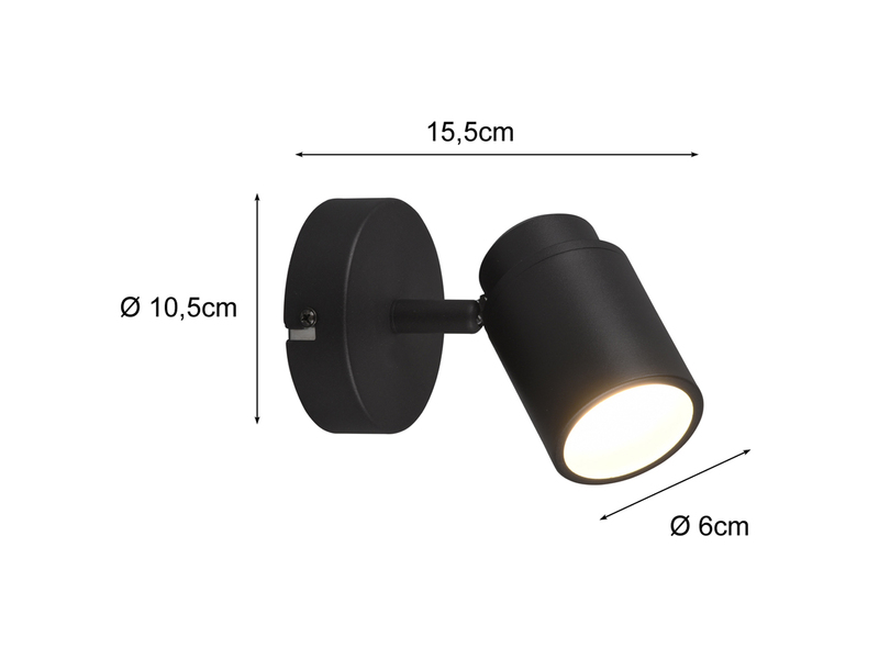Wandstrahler Badezimmerlampe Schwarz, Tiefe 15,5cm inkl. GU10 LED