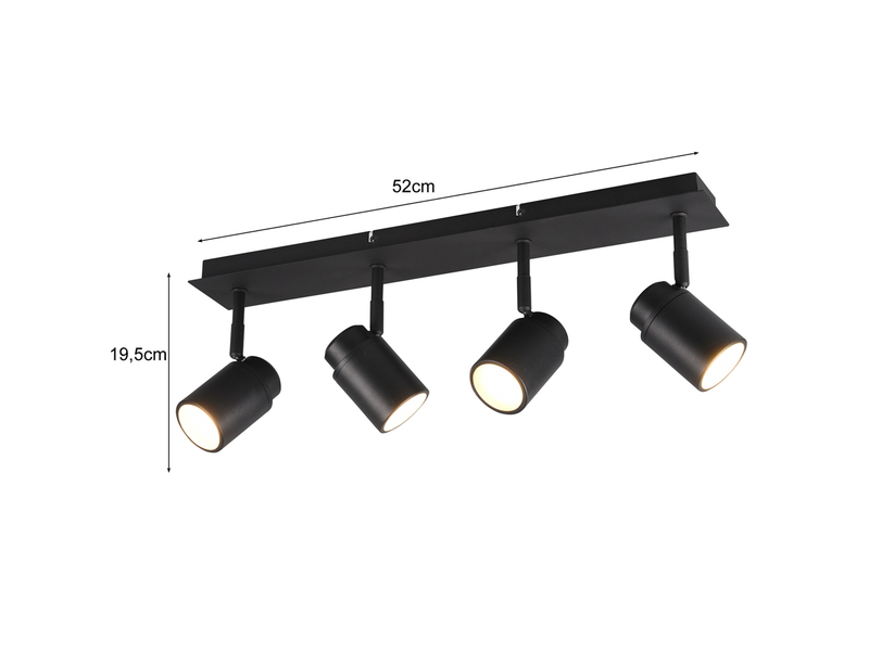 Deckenstrahler Badezimmerlampe Schwarz 4-flammig, Breite 52cm inkl. GU10 LED