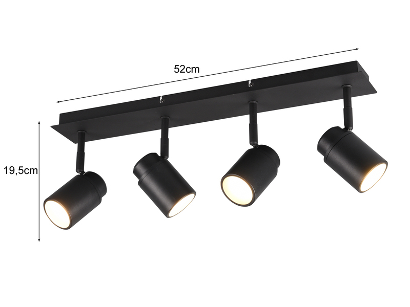 LED Deckenstrahler Badezimmerlampe Schwarz 4-flammig, Breite 52cm