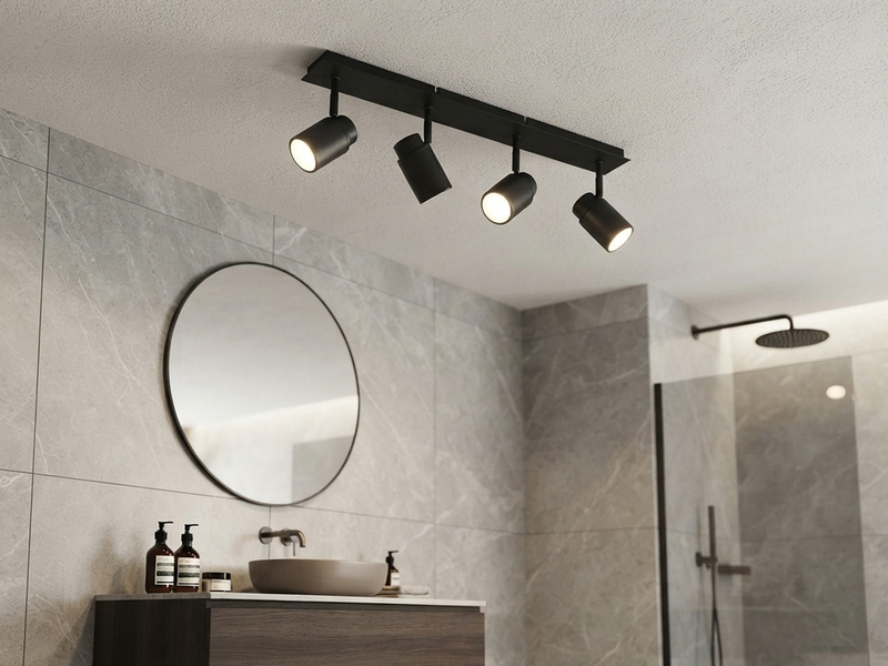 Deckenstrahler Badezimmerlampe Schwarz 4-flammig, Breite 52cm inkl. GU10 LED