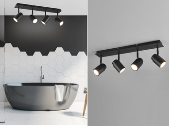 Deckenstrahler Badezimmerlampe Schwarz 4-flammig, Breite 52cm inkl. GU10 LED