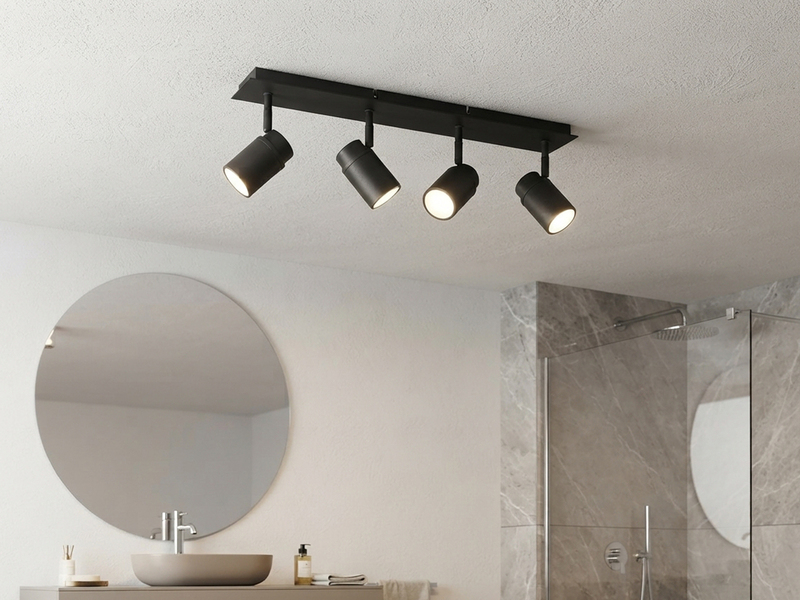 Deckenstrahler Badezimmerlampe Schwarz 4-flammig, Breite 52cm inkl. GU10 LED