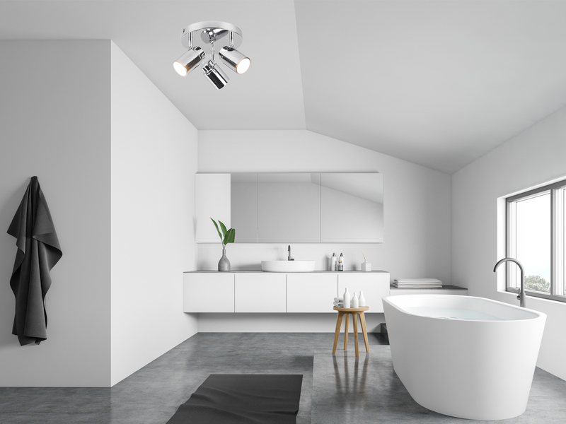 Deckenstrahler Badezimmerlampe Silber Chrom 3-flammig Ø 20cm inkl. GU10 LED