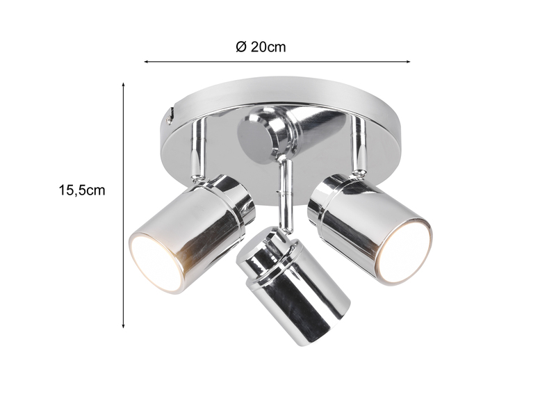LED Deckenstrahler Badezimmerlampe Silber Chrom 3-flammig, Ø 20cm