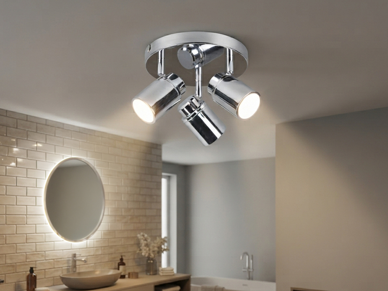 Deckenstrahler Badezimmerlampe Silber Chrom 3-flammig Ø 20cm inkl. GU10 LED