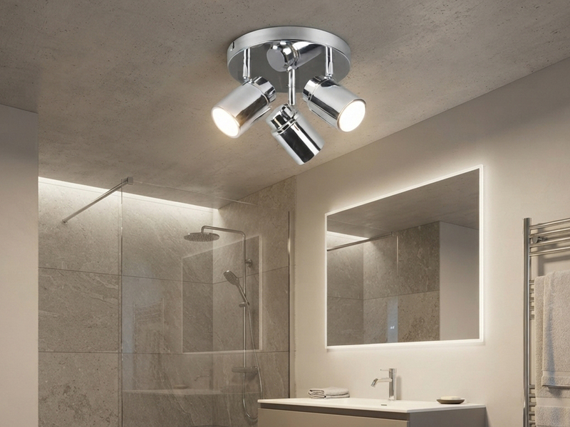 Deckenstrahler Badezimmerlampe Silber Chrom 3-flammig Ø 20cm inkl. GU10 LED
