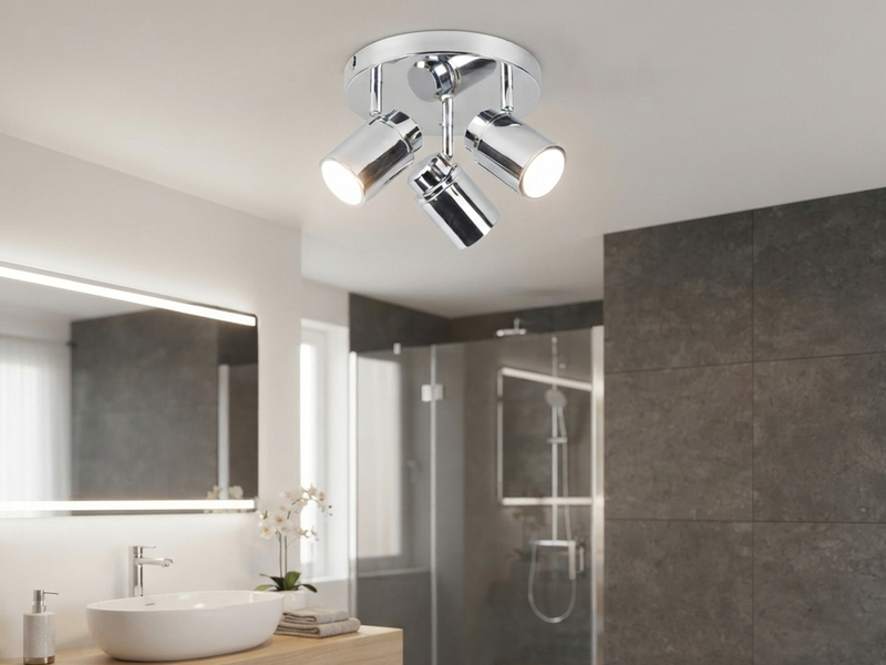 Deckenstrahler Badezimmerlampe Silber Chrom 3-flammig Ø 20cm inkl. GU10 LED