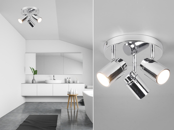 Deckenstrahler Badezimmerlampe Silber Chrom 3-flammig Ø 20cm inkl. GU10 LED
