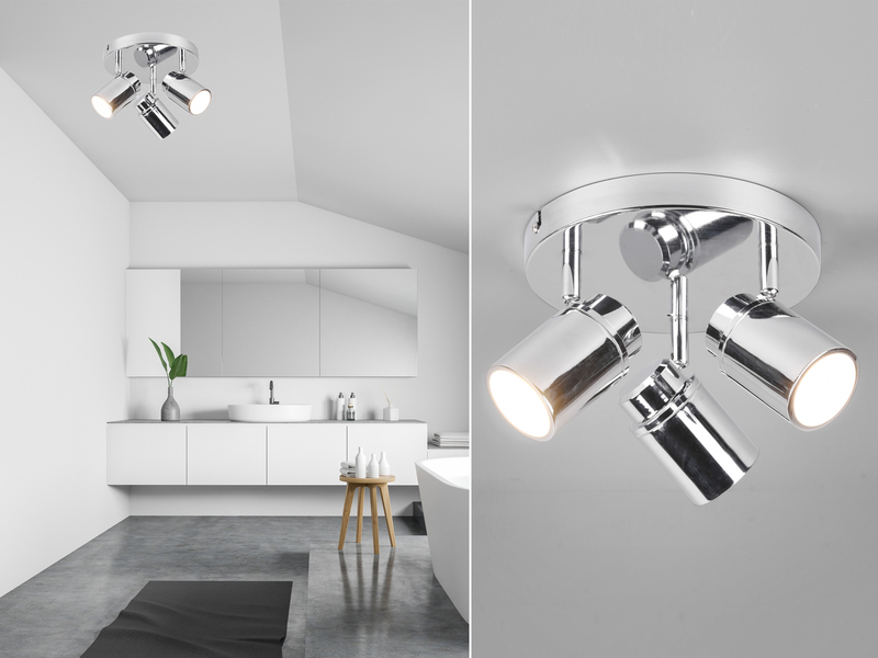 Deckenstrahler Badezimmerlampe Silber Chrom 3-flammig Ø 20cm inkl. GU10 LED