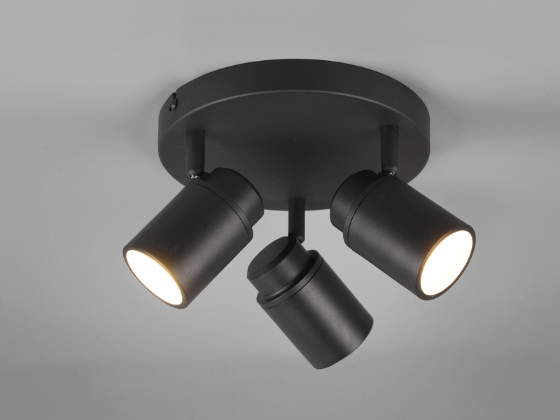 Deckenstrahler Badezimmerlampe Schwarz 3-flammig Ø 20cm inkl. GU10 LED