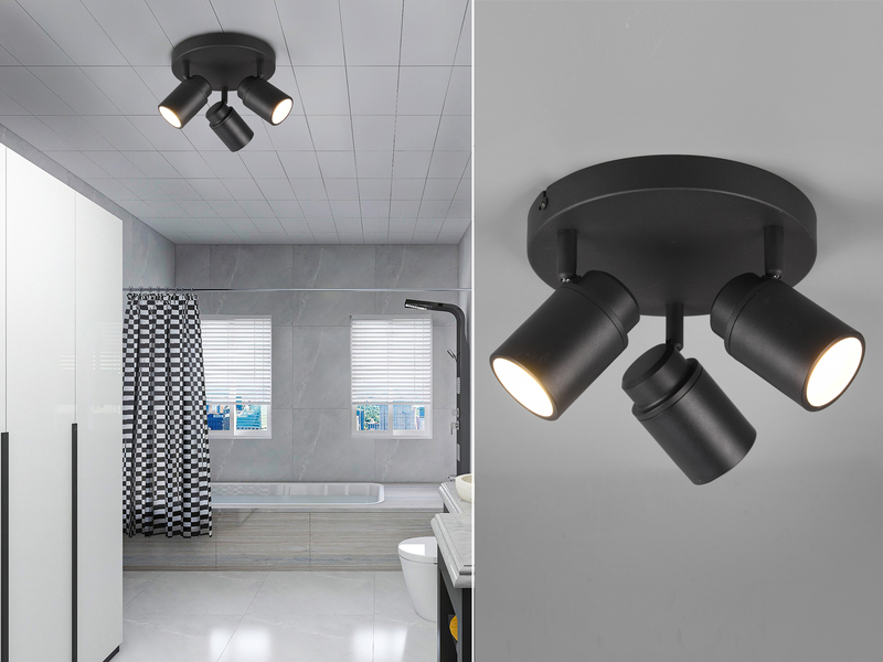 Deckenstrahler Badezimmerlampe Schwarz 3-flammig Ø 20cm inkl. GU10 LED
