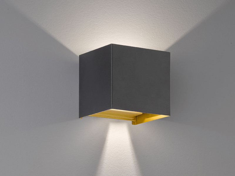 LED Updown Wandleuchte THORE Schwarz Gold für Innen & Außen - 10cm breit