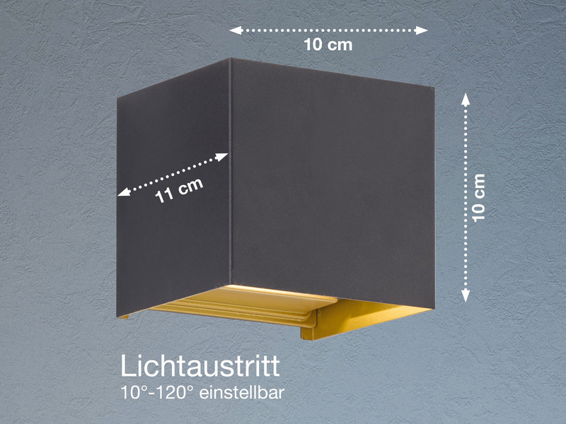 LED Außenwandleuchte THORE Schwarz Gold mit Up and Down Licht - 10cm breit