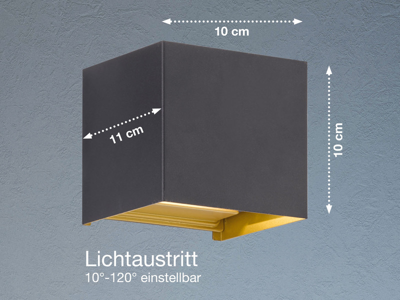 LED Updown Wandleuchte THORE Schwarz Gold für Innen & Außen - 10cm breit