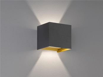 LED Außenwandleuchte THORE Schwarz Gold mit Up and Down Licht - 10cm breit