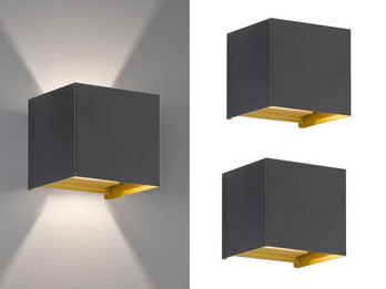 LED Außenwandleuchte 2er SET Schwarz Gold mit Up and Down Licht - 10cm breit