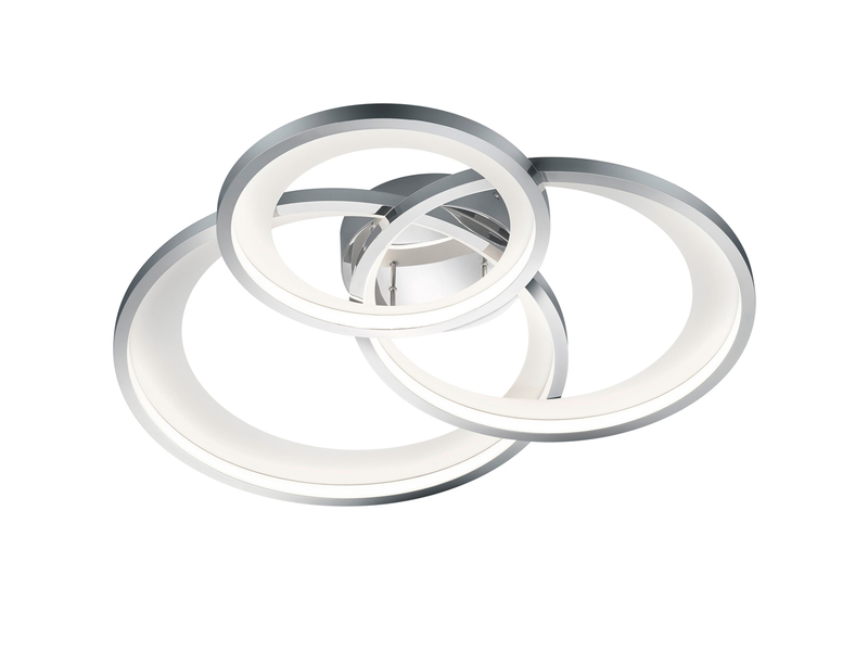 Große LED Deckenleuchte GRANADA 3 Ringe Silber Chrom, dimmbar, Breite 71,5cm