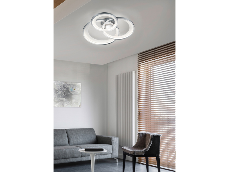 Große LED Deckenleuchte GRANADA 3 Ringe Silber Chrom, dimmbar, Breite 71,5cm