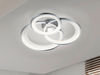 Große LED Deckenleuchte GRANADA 3 Ringe Silber Chrom, dimmbar, Breite 71,5cm